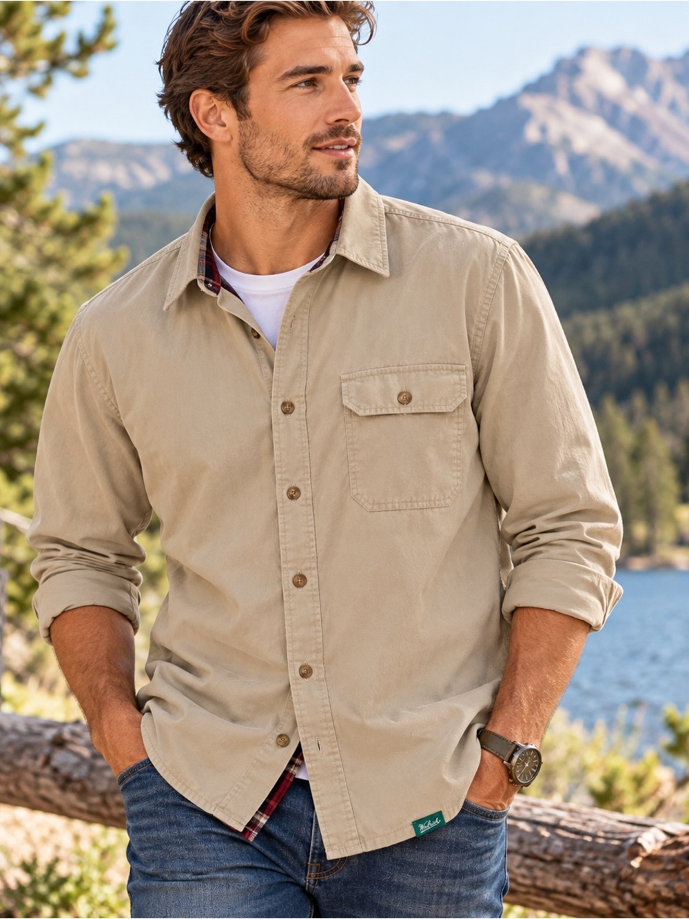 Woolrich Green Label Men’s M Beige Flannel Lined Shirt Jacket